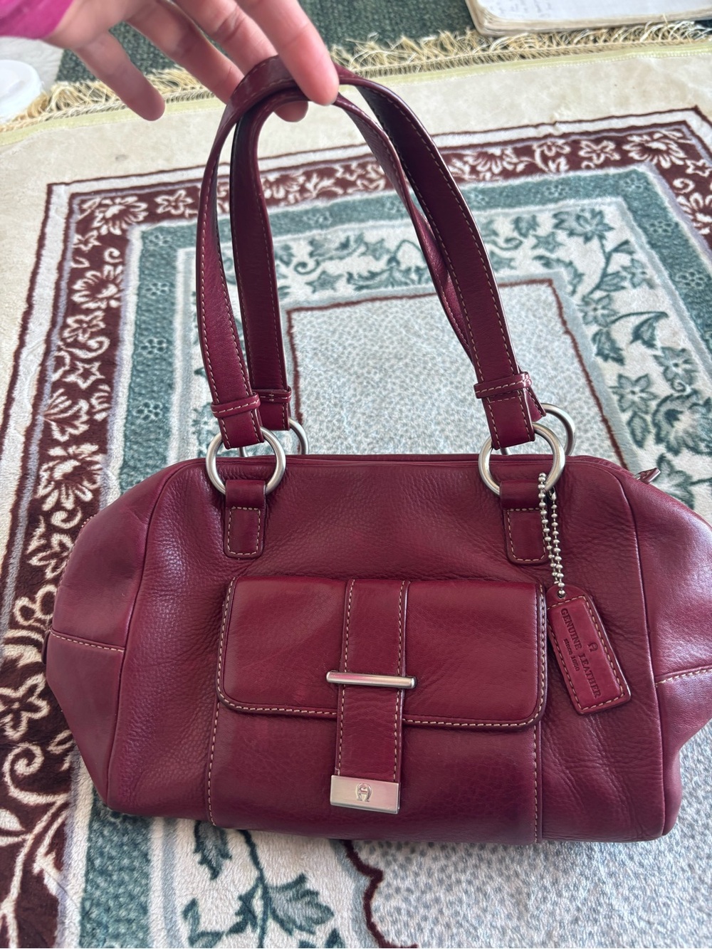 Etienne Aigner Burgundy Leather Satchel Bag